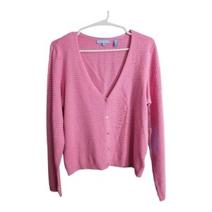 Draper‎ James RSVP Textured V Neck Button Up Tennis Prep Academia Cardigan M